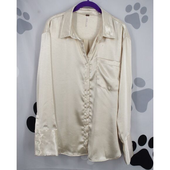 Free People Shooting For the Moon Button Down Tea Champagne Size Medium - Picture 3 of 9